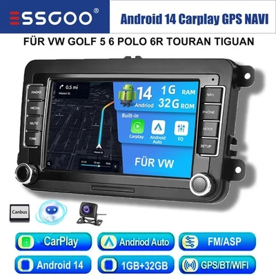 2 DIN Autoradio GPS Android Carplay Bluetooth Camera Für VW GOLF 5 6 Passat POLO - Immagine 1 di 4