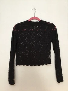 NWT Ambiance Black Long Sleeve Lace Overlay Whimsigoth Cropped Top M - Picture 1 of 4