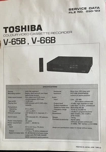 Toshiba Colour Video Cassette Recorder Service Data V-65B V-66B File No 030-123 - Bild 1 von 9