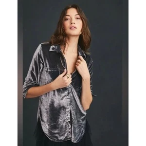 Anthropologie Pilcro Hadley Velvet Button Down Shirt Gray Small - Picture 1 of 5