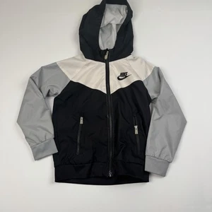 Nike Jacket Youth XS 3-4 Years Black Gray White Full Zip Hooded Windbreaker - Picture 1 of 12