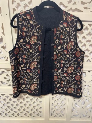 Chaleco acolchado de algodón para mujer negro con cachemira colores otoño floral talla M Foto 1 de 4
