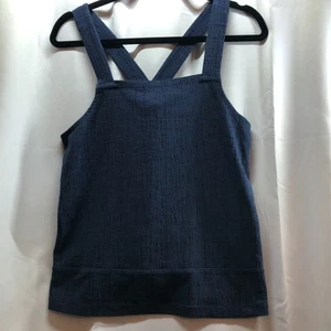 Madewell Tanktop mit Schürze und Knopfleiste Gr. M dunkelblau gekreuzter Rücken strukturiert - Bild 1 von 7