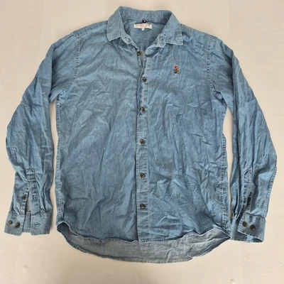 EE. UU. POLO ASSN. Camisa mediana para hombre azul denim clásico bordado de m... - Imagen 1 de 4