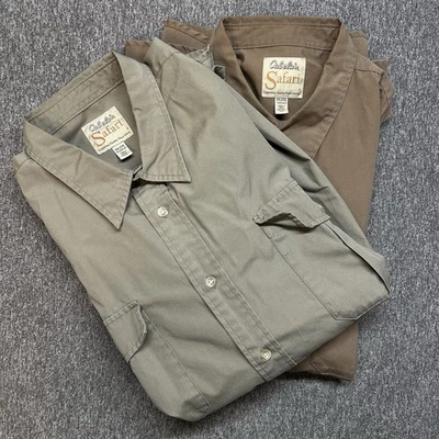 TWO Cabelas Safari Shirts Mens 2XL Tan/Brown Short Sleeve Button Up Collared (51 - Image 1 of 4