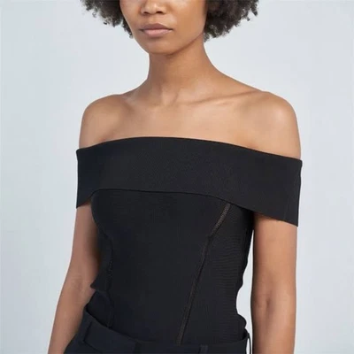 Camisa acanalada negra Zimmermann Matchmaker con hombros descubiertos talla OP | AU 6 | US 2 Foto 1 de 4