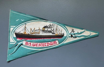 M.S. WESTERDAM Souvenir Pennant, 1950s -- Holland America Line - Image 1 of 2