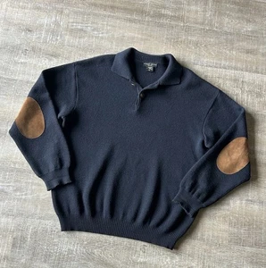 Suéter de Lana Merino Robert Banks Para Hombre XL Azul Cuero Parche en el Codo Pesado Preppy - Imagen 1 de 11
