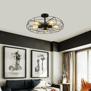Retro Smei Flush Mount Ceiling Chandelier Light Wrought Cage Shade Pendant Light - Picture 1 of 9