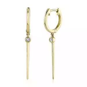 Pendientes colgantes con bisel de diamantes de oro de 14K corte redondo natural de 0,04 CTW - Imagen 1 de 3
