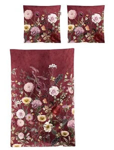 Irisette Wave Mako-Satin Bettwäsche 135x200 Blumenwiese Blüten rot beere 8576-60 - Bild 1 von 4