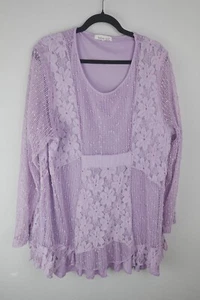 Indigo Soul 3XL Lavender Lace Knit Floral Top Layered Boho Romantic Shirt - Picture 1 of 8