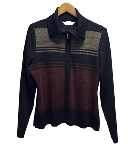 Misook Damen Größe Medium schwarz durchgehender Reißverschluss Cardigan Pullover gestreift Jacke Acryl - Bild 1 von 4