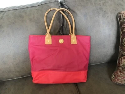 Tory Burch 帆布托特包皮革肩带标志红色 — 第 1/4 张图片