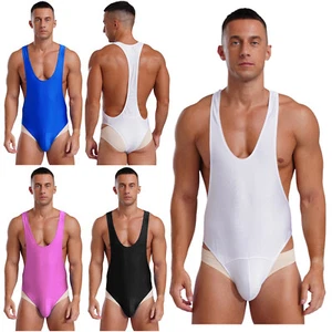 Herren Einteiler Glanz Body Hochgeschnitten Tangas Ärmellos Turnanzug Activewear - Bild 1 von 101