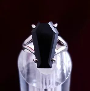 Black Onyx Coffin Ring Sterling Silver goth pagan occult - Picture 1 of 2