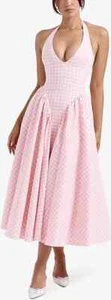 NEW House of CB Marilyn Gingham Halter Midi Sundress Rose SIZE XS/100%AUTHENTIC - Picture 1 of 9