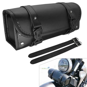 Motorrad Toolbag Werkzeug Leder Lenker Rolle Chopper Tasche Schwarz - Bild 1 von 12