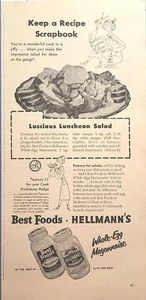 Best Foods Hellmann's Mayonesa Almuerzo Ensalada Receta Anuncio Impreso De Colección 1952 - Imagen 1 de 4
