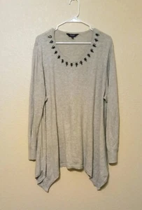 Simply Vera Soft and Light Bejeweled Gray Handkerchief Sweater 2X - Picture 1 of 11