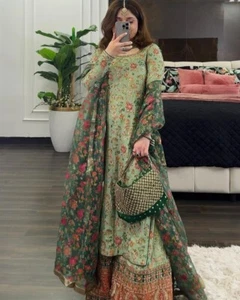 BOLLYWOOD NEW PLAZZO SUIT ETHNIC INDIAN KAMEEZ SALWAR PAKISTANI DESIGNER WEDDING - Picture 1 of 14