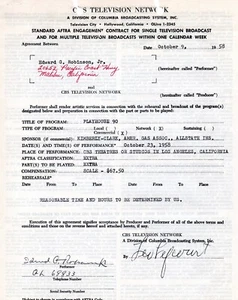 EDWARD G ROBINSON JR signed Vertrag Original Vintage 1958 CBS TV Playhouse 90 - Bild 1 von 1