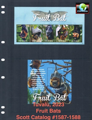 $23.50 Scott Value - 2023 TUVALU Fruit Bats 2 s/s South Pacific CV MNH NH UMM - Image 1 of 4
