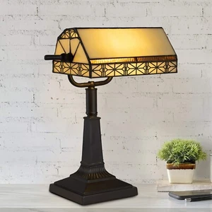 Small Tiffany Style Banker Table Lamp Small Stained Glass Desk Lamp Vin... - Picture 1 of 13