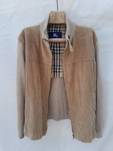 Burberry Jacket Mens Large Beige Corduroy Knit Embroidered Logo Made in Spain - Picture 1 of 16