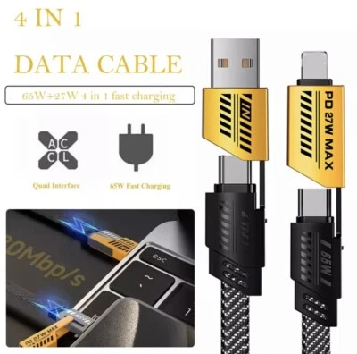 4 in 1 Multi Fast Charging Cable USB-C Charging Cord Type-C to Type C For iPhone - Image 1 of 4