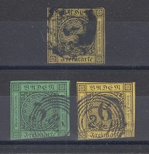Baden Sc 2, 7, 9 used. 1851-53 Numerals, 3 different, small faults - Picture 1 of 1