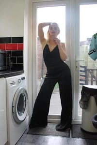 Misguided Black Wide Leg jumpsuit Size 8 EU 36 - Picture 1 of 11