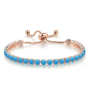 New 4MM Dia Sizeable Charming Blue Turquoise Women Girls Bracelets Rose Gold - Picture 1 of 5