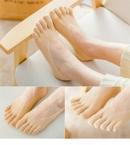 Calcetines antideslizantes de compresión ortopédica de cinco dedos del pie delineador de corte bajo con lengüeta de gel - Imagen 1 de 16