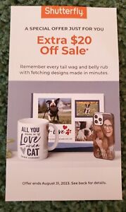 Shutterfly Extra $20 Off Sale Coupon Promo Discount Code Exp 08/31/23