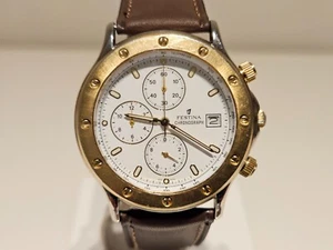 RETRO BEAUTIFUL ELEGANT 38mm TWO TONE MEN'S CHRONOGRAPH QUARTZ WATCH "FESTINA" - Picture 1 of 8