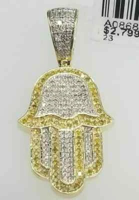 Colgante Hamsa citrino amarillo corte redondo de 1,20 quilates acabado oro amarillo de 14 quilates cadena gratis Foto 1 de 3