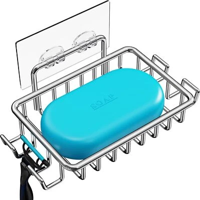 Soporte Jabonera Barra para Pared de Ducha con 4 Ganchos, Jabonera Adhesiva Acero Inoxidable Foto 1 de 4