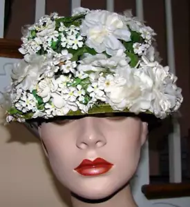 Cappello ARNOLD CONSTABLE anni 60 fantasia floreale tesa larga - Foto 1 di 1