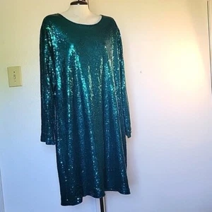 Plus Size Sequin Long Sleeve Party Sparkle Glitter Glitzy Glam Cocktail Dress - Picture 1 of 4