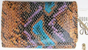 Neu mit Etikett authentische Hobo Jill Damen-Geldbörse aus lebendigem Leder mit Dreifachfaltung und Schlangenmuster braun - Bild 1 von 6