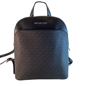 MICHAEL KORS Backpack Leather EMMY Large Dome BLACK Monogram 35H9SY3B7B - Picture 1 of 12