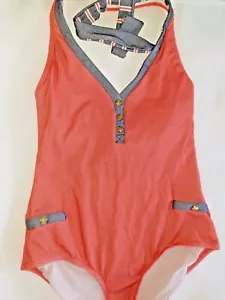 Tommy Hilfiger Swimsuit Women's One piece Sz 12 Halter Red white blue sexy snap - Picture 1 of 9