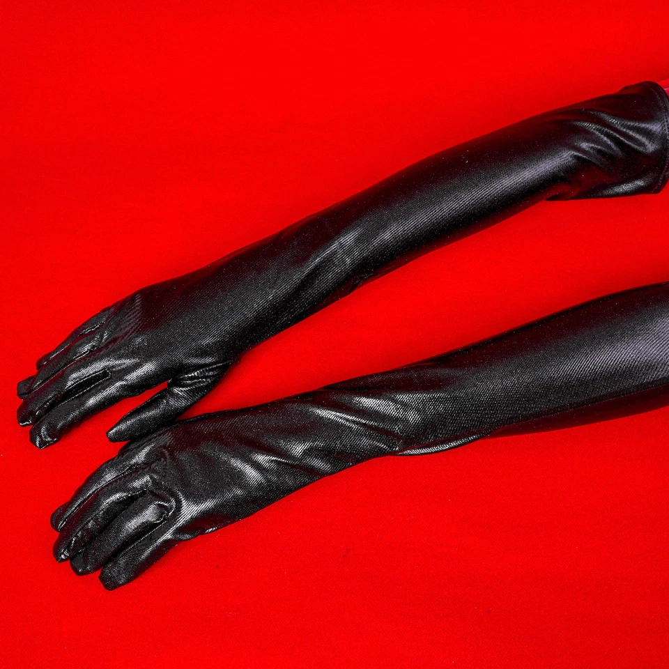 Gants Longs Emaille Cuir Noir Bondage Fête Costume D'opéra Jouets Sexuels Femmes - Photo 1/4