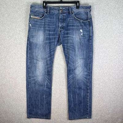 Diesel Jeans Mens 39x30 Blue Denim Safado Distressed Straight Leg Button Fly USA - Image 1 of 4