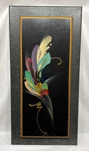 Vintage Mid Century Abstrakt Acryl auf Holz Signiert Wandbehang Plakette 28"x14" - Bild 1 von 9