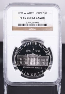 Certified 1992-W Silver $1 NGC PF69 Ultra Cameo White House James Hoban  - Picture 1 of 3