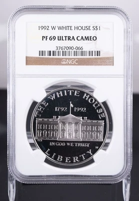Certified 1992-W Silver $1 NGC PF69 Ultra Cameo White House James Hoban  - Image 1 of 3