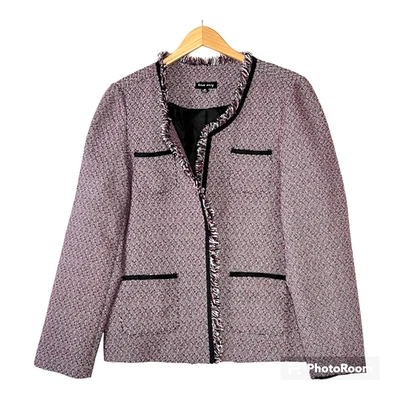 Chaqueta Blazer Tweed Mujer 16 Negra Lavanda Broches Bolsillos Flecos por True Envy Foto 1 de 4