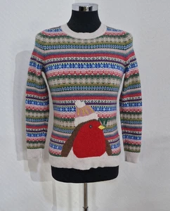 Boden Robin Christmas Jumper Size Small Womens Fair Isle Wool Cotton Blend READ - Picture 1 of 8